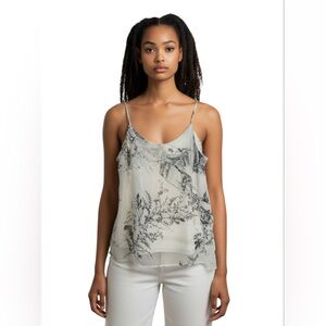 Maurices Tank Top Blouse Womens SM White Black Floral Strappy Layered Accent EUC